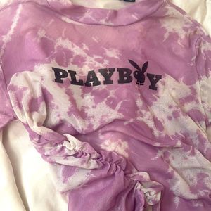 NWOT PLAYBOY X MISSGUIDED Tie-Dye Sheer 3/4 Sleeve Top